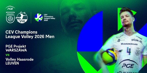 Plakat meczu CEV Champions League Volley 2026: PGE Projekt Warszawa vs Volley Haasrode Leuven