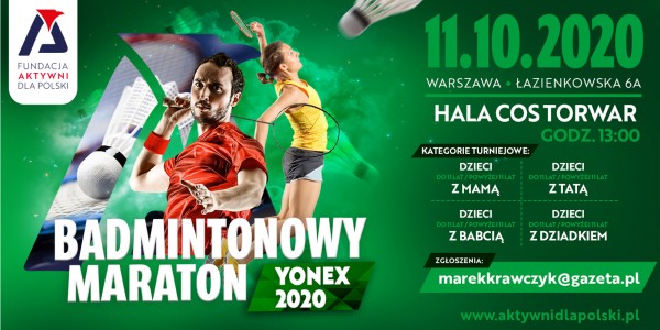 Plakat wydarzenia -Badmintonowy Maraton Yonex 2020